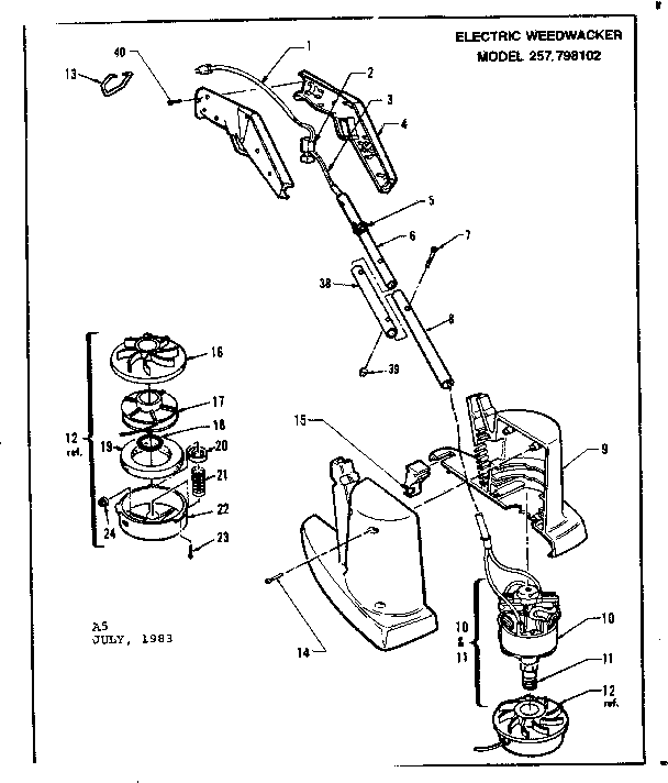 Drive Shaft And Cutter Head Assembly Diagram and Parts List for 257798102  Craftsman Trimmer