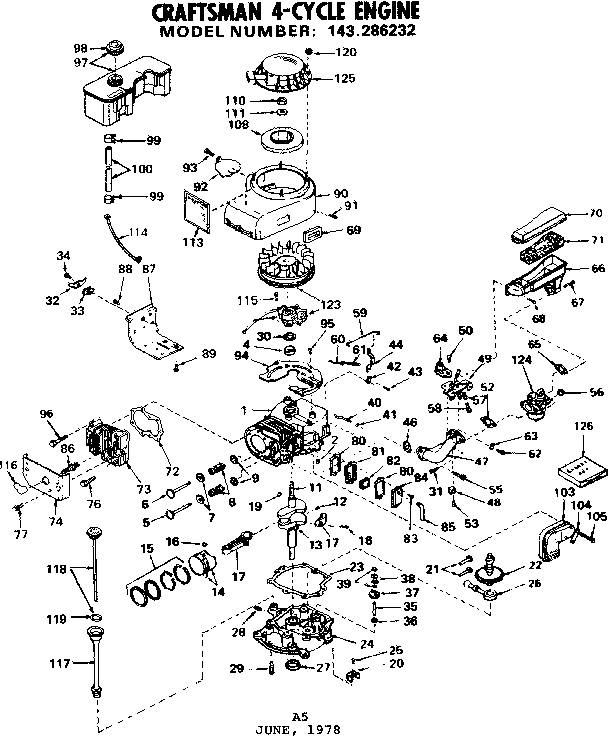 Replacement Parts Diagram and Parts List for 143286232  Craftsman Engine