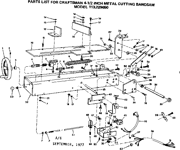 2 Inch Metal Cutting Band Saw Diagram and Parts List for 113229650  Craftsman Table Saw