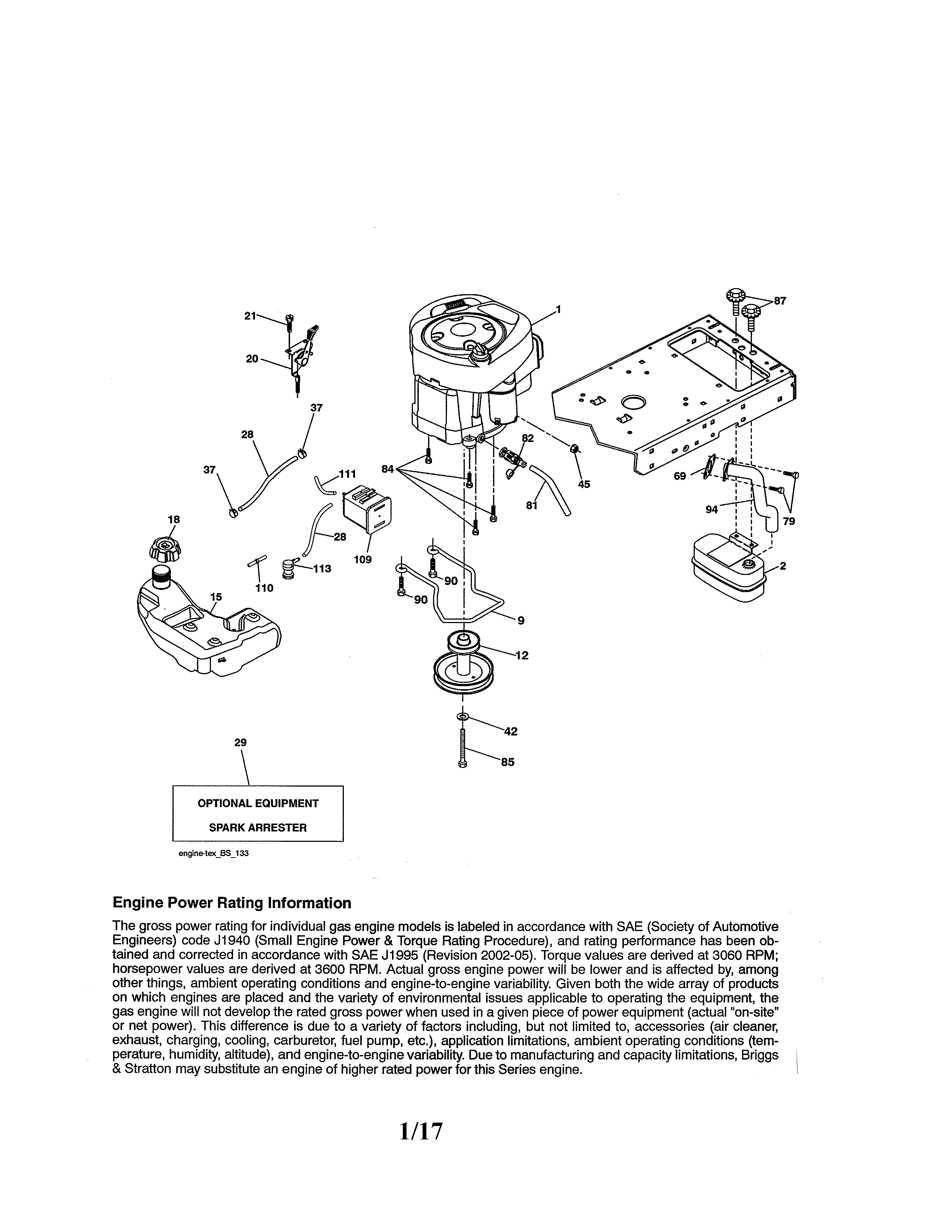 Engine Diagram and Parts List for 917203824  Craftsman Lawn Tractor