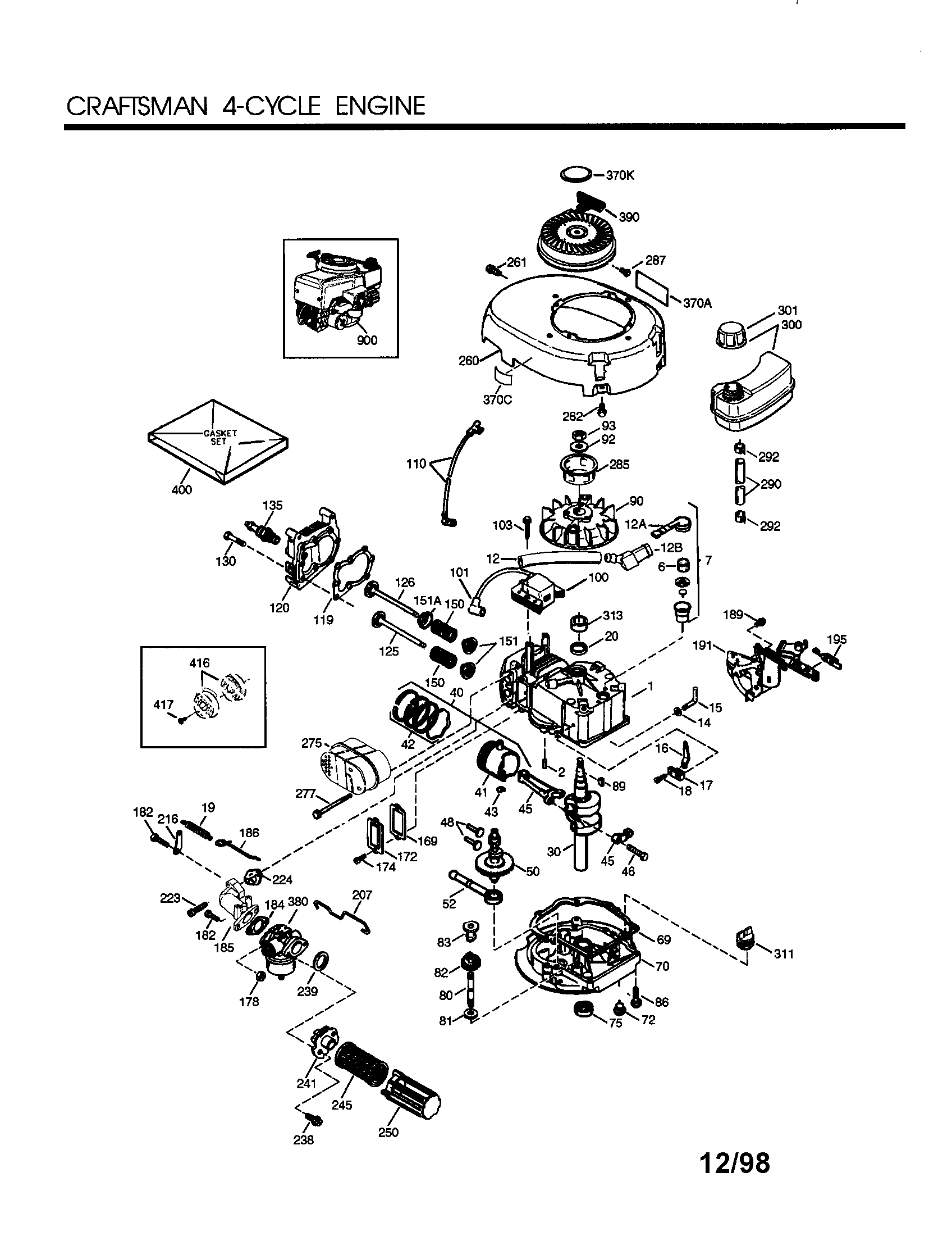 Craftsman 4-cycle Engine Diagram and Parts List for 143994022  Craftsman Engine