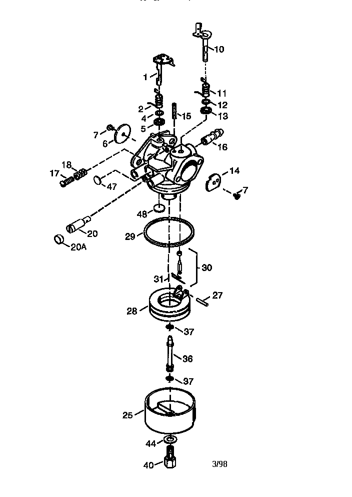 Carburetor  640129 Diagram and Parts List for 143991001  Craftsman Engine