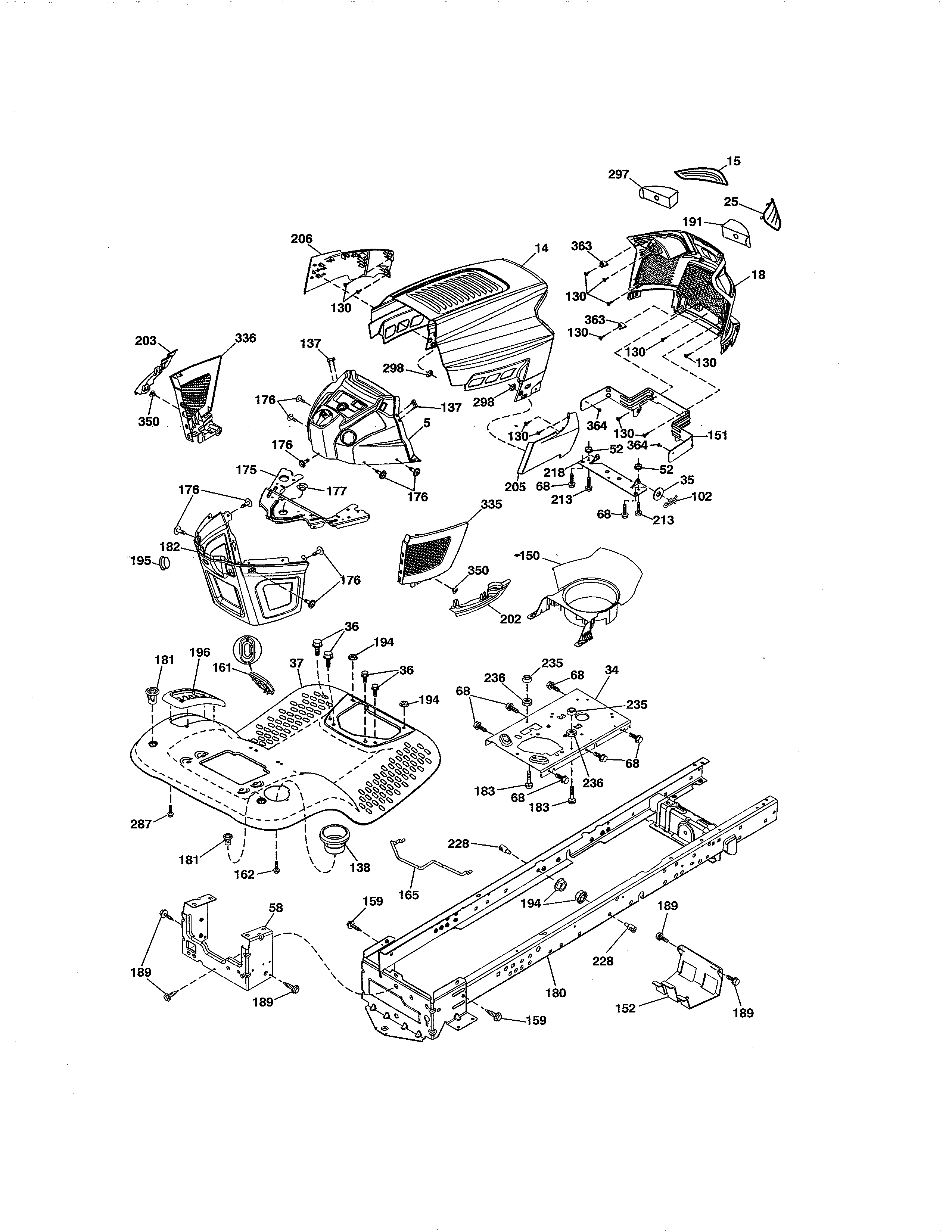 Chassis Diagram and Parts List for 917203901  Craftsman Lawn Tractor