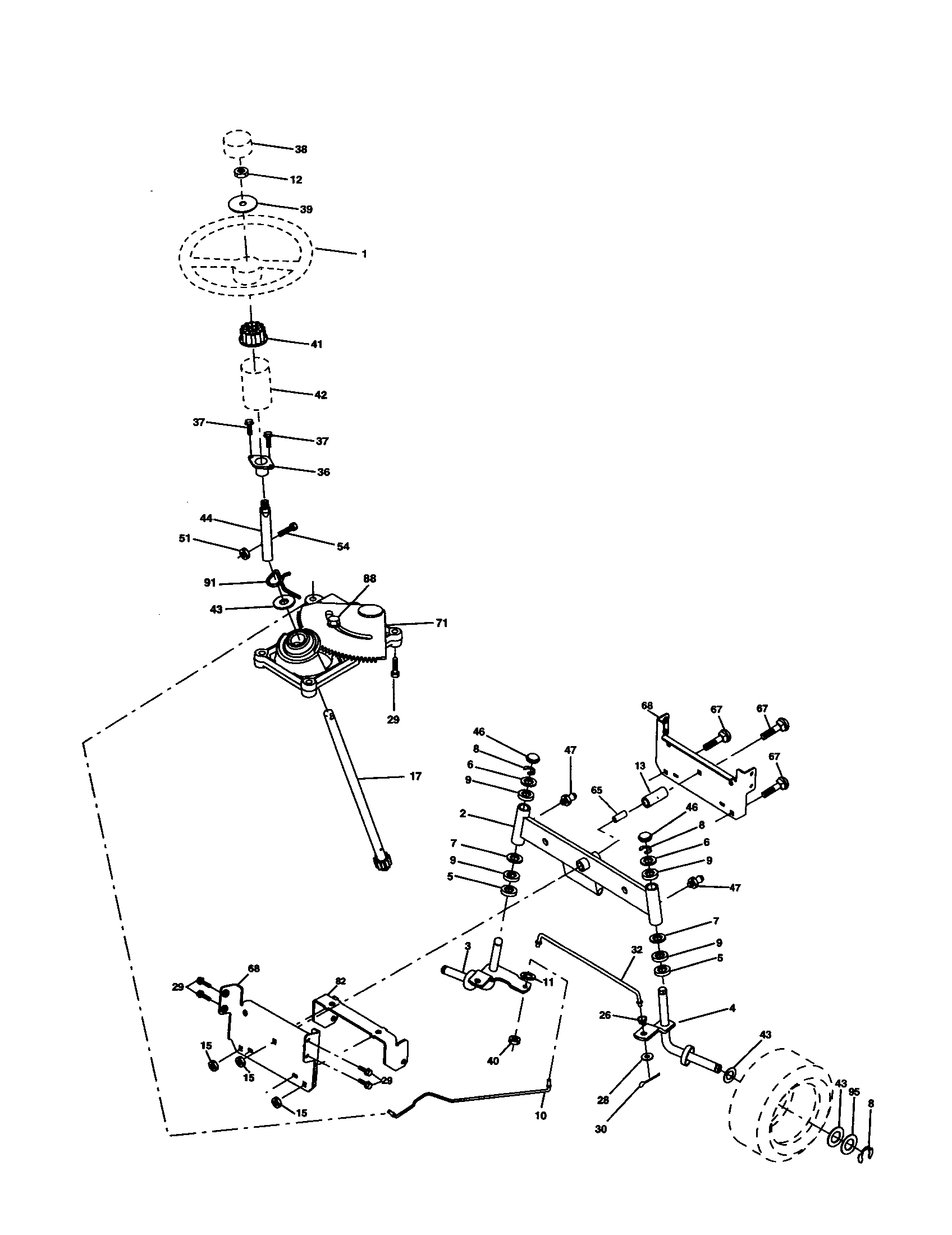 Steering Assembly Diagram and Parts List for 917277430  Craftsman Lawn Tractor