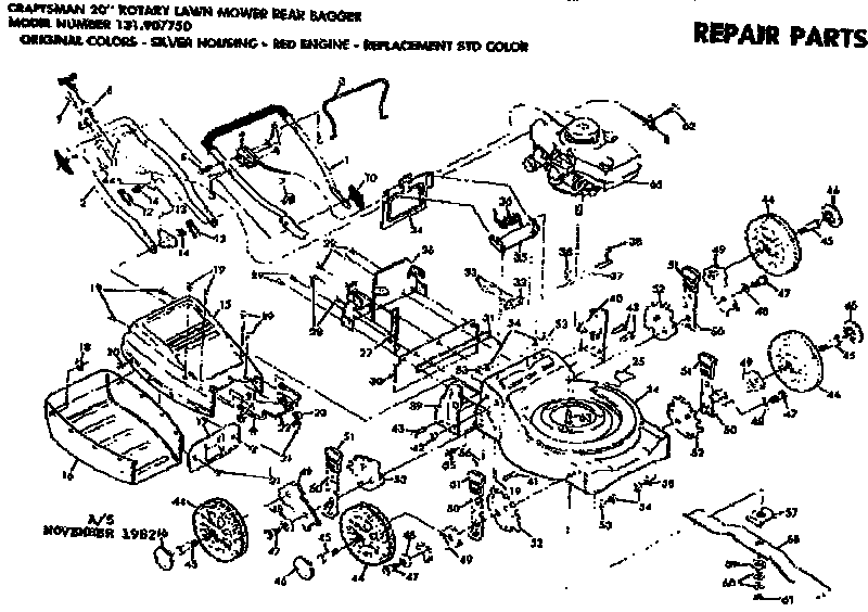 Replacement Parts Diagram and Parts List for 131907750  Craftsman Lawn Mower