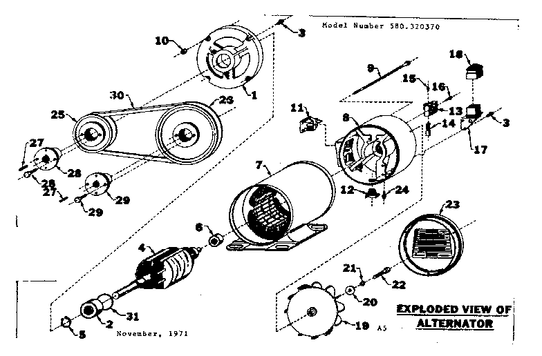 Stator Assembly Diagram and Parts List for 580320370  Craftsman Engine