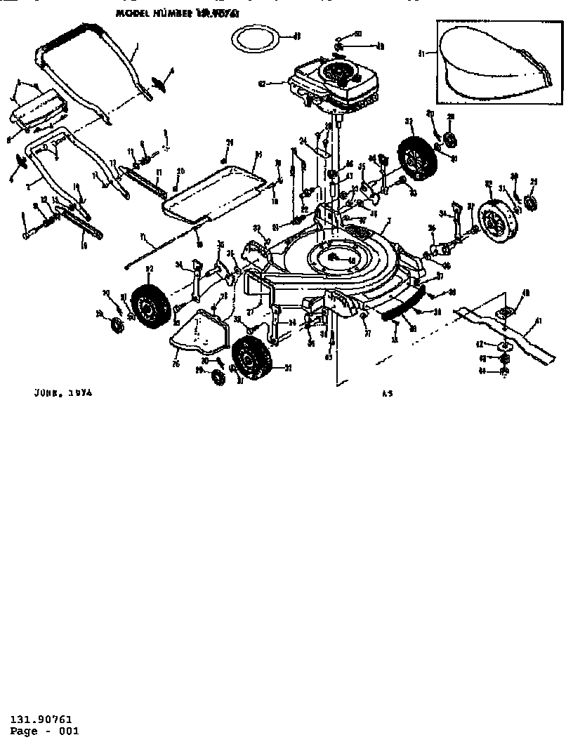 Replacement Parts Diagram and Parts List for 13190761  Craftsman Lawn Mower