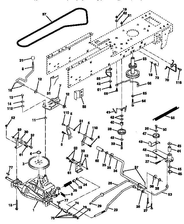 Drive Diagram and Parts List for 917256511  Craftsman Lawn Tractor