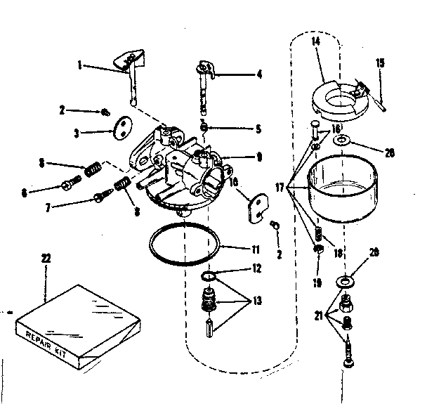 Carburetor No. 28626 Diagram and Parts List for 14342204  Craftsman Engine
