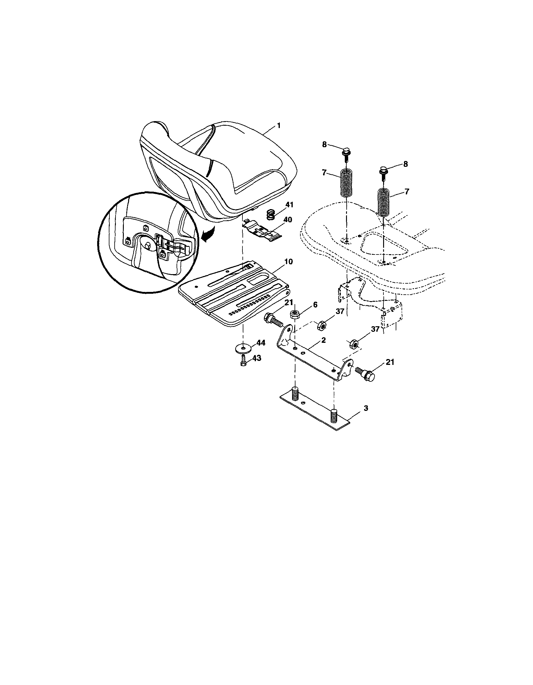 Seat Diagram and Parts List for 917287242  Craftsman Lawn Tractor
