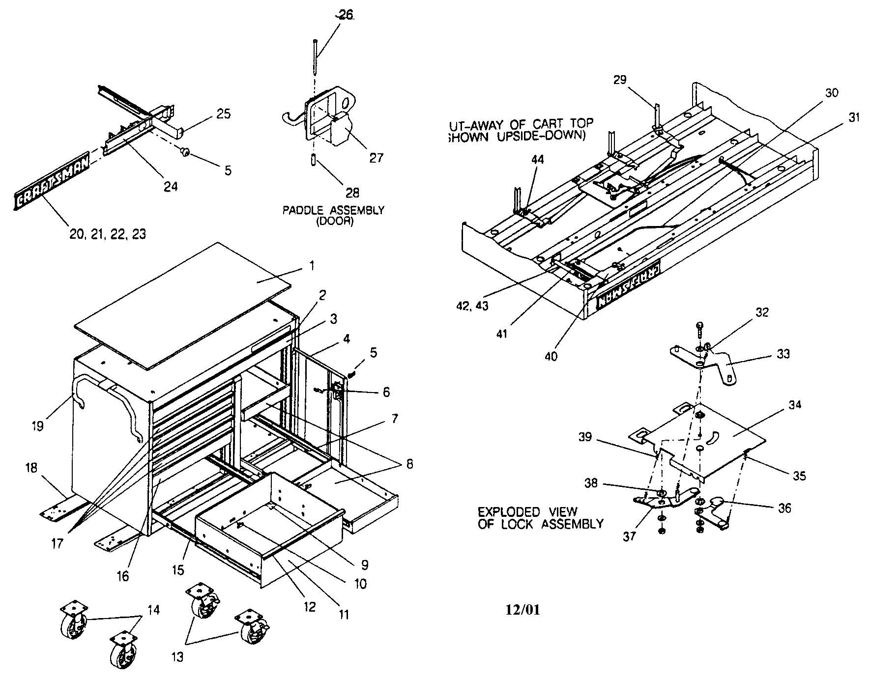 Tool Cart Diagram and Parts List for 706654872  Craftsman Tool Stand & Cart