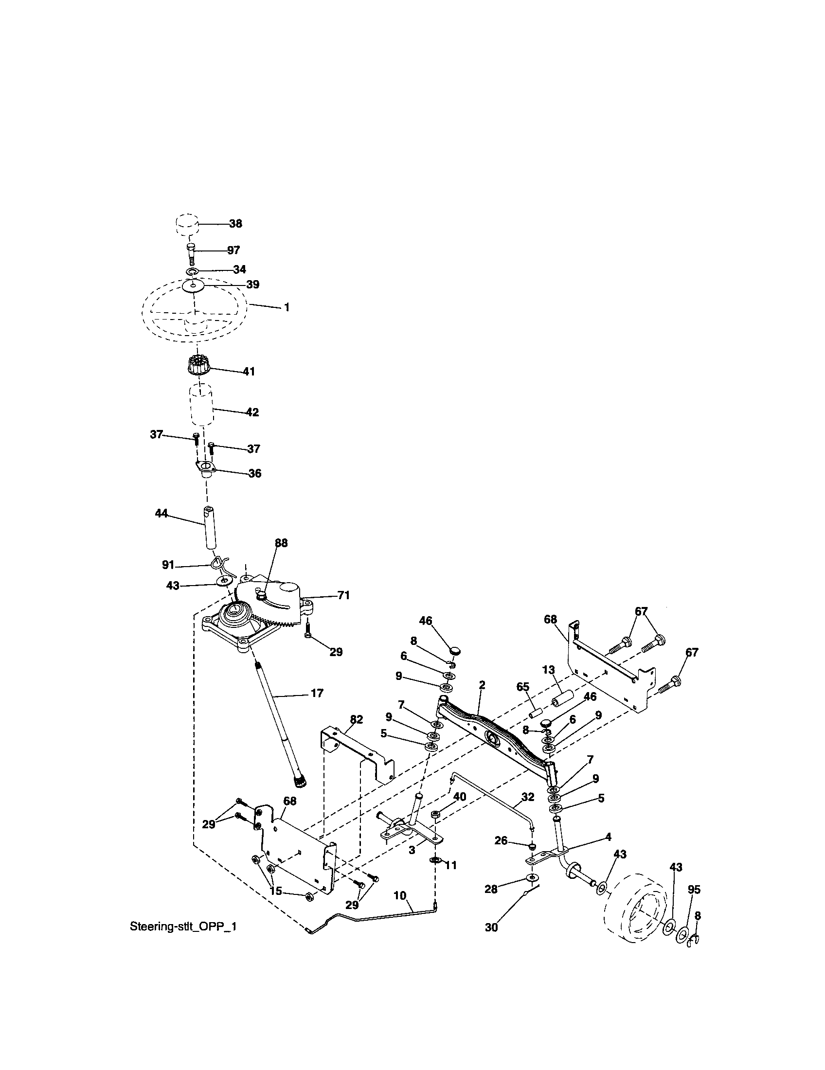 Steering Diagram and Parts List for 917288050  Craftsman Lawn Tractor