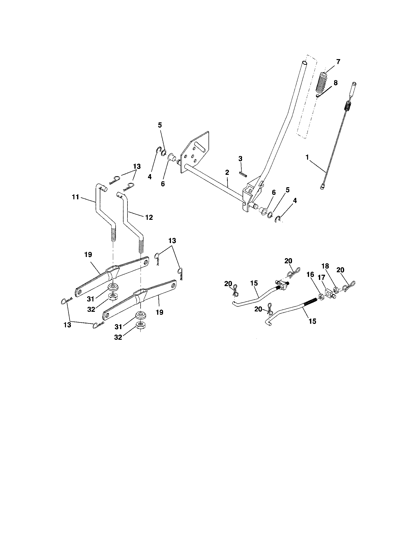 Lift Assembly Diagram and Parts List for 917287031  Craftsman Lawn Tractor