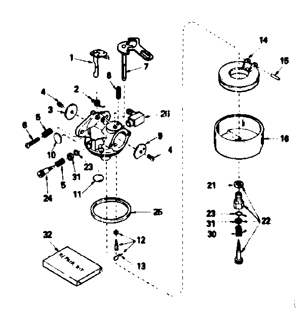 Carburetor No. 632113 Diagram and Parts List for 143754122  Craftsman Engine