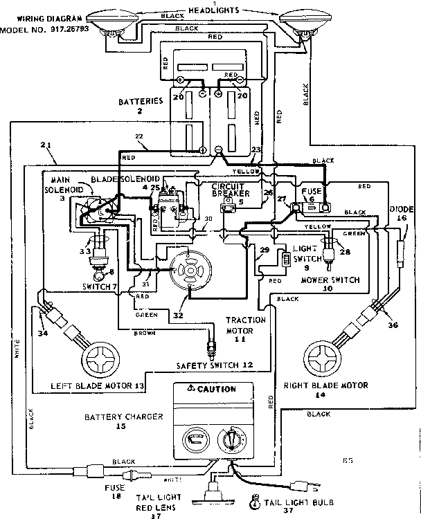 Wiring Diagram Diagram and Parts List for 91725793  Craftsman Lawn Tractor