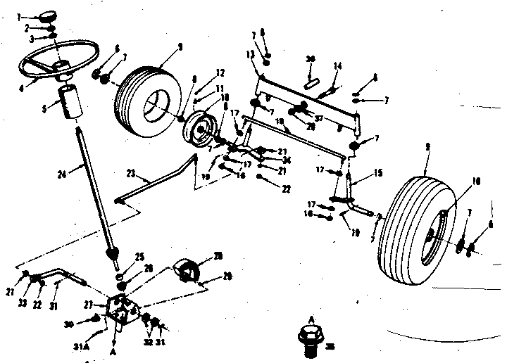 Steering, Front Axle And Wheels Diagram and Parts List for 917252654  Craftsman Lawn Tractor