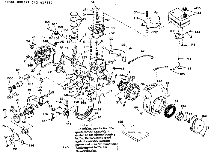 Basic Engine Diagram and Parts List for 143617162  Craftsman Engine