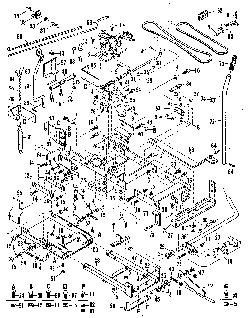Main Frame Diagram and Parts List for 842240726  Craftsman Snow Blower