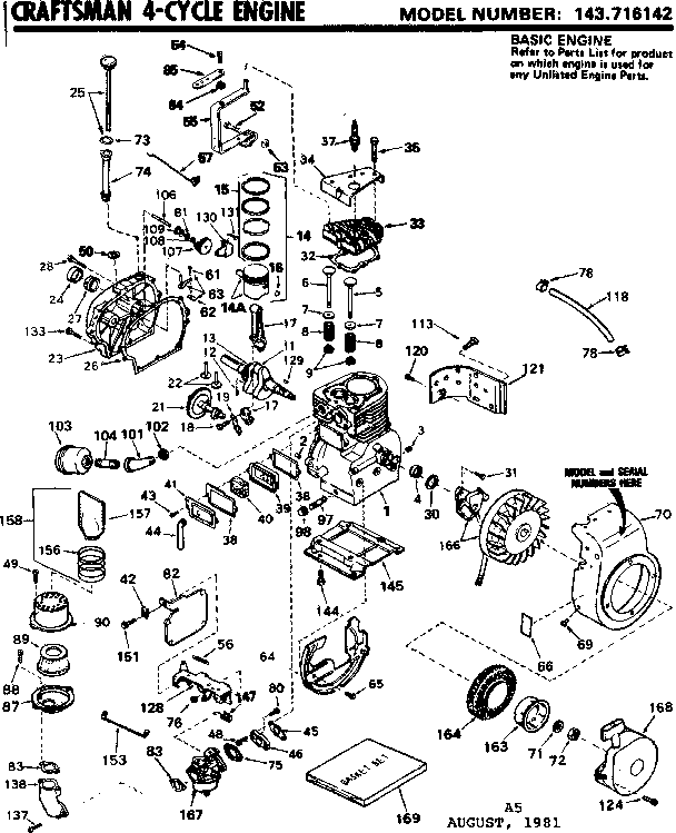 Replacement Parts Diagram and Parts List for 143716142  Craftsman Engine