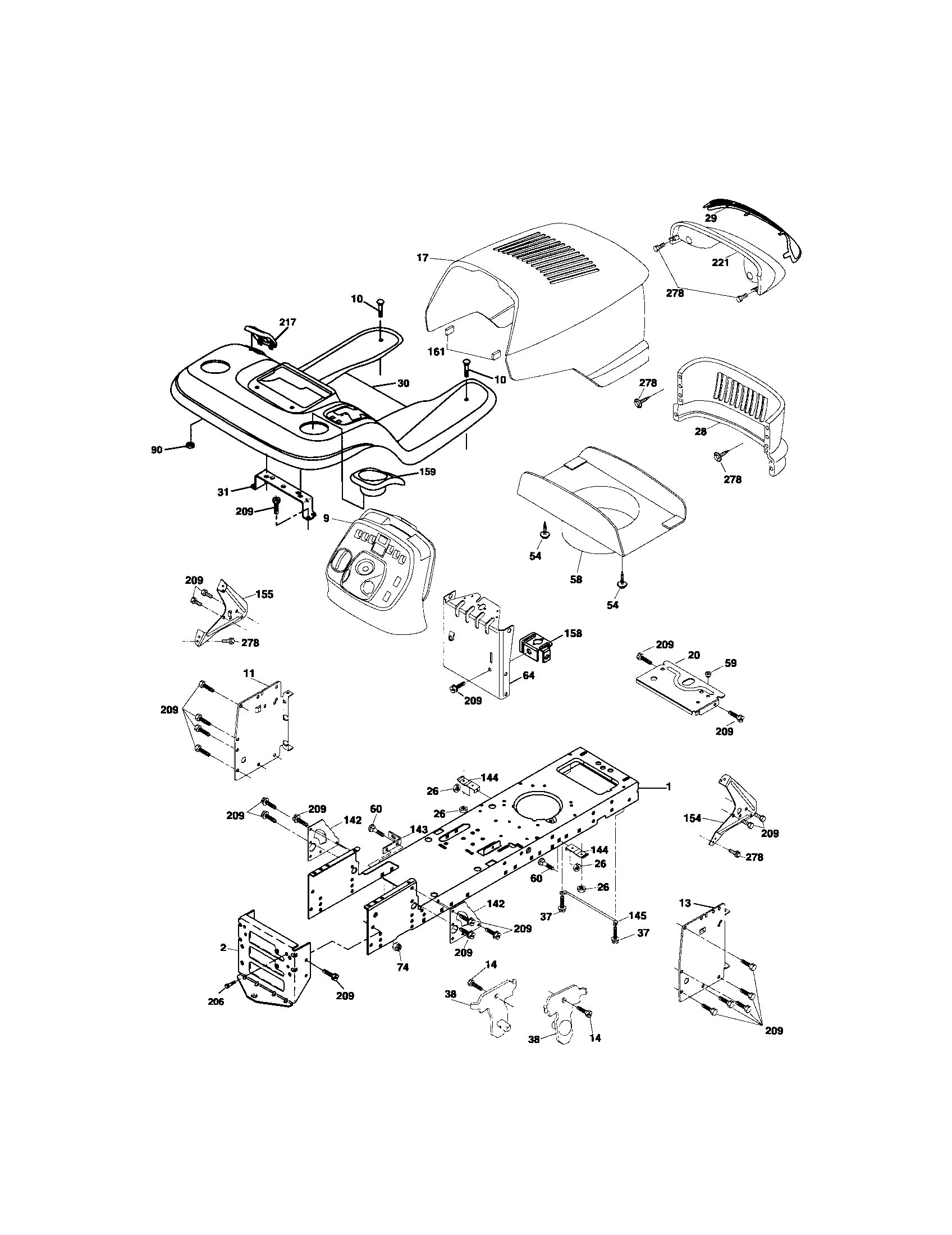 Chassis And Enclosures Diagram and Parts List for 917275660  Craftsman Lawn Tractor