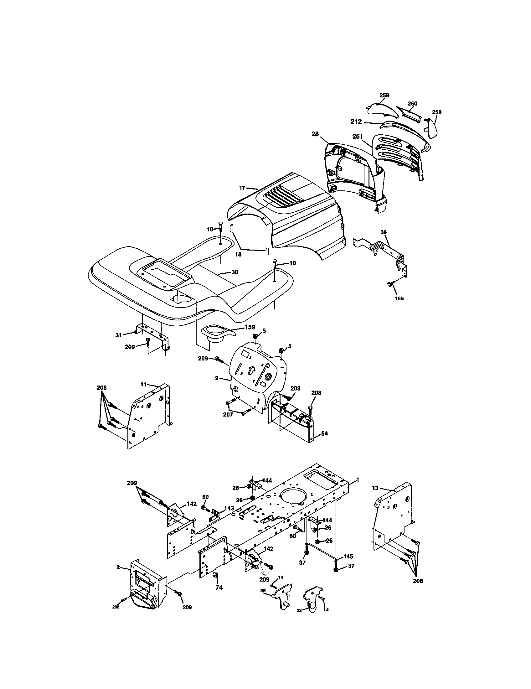 Chassis And Enclosures Diagram and Parts List for 917273760  Craftsman Lawn Tractor