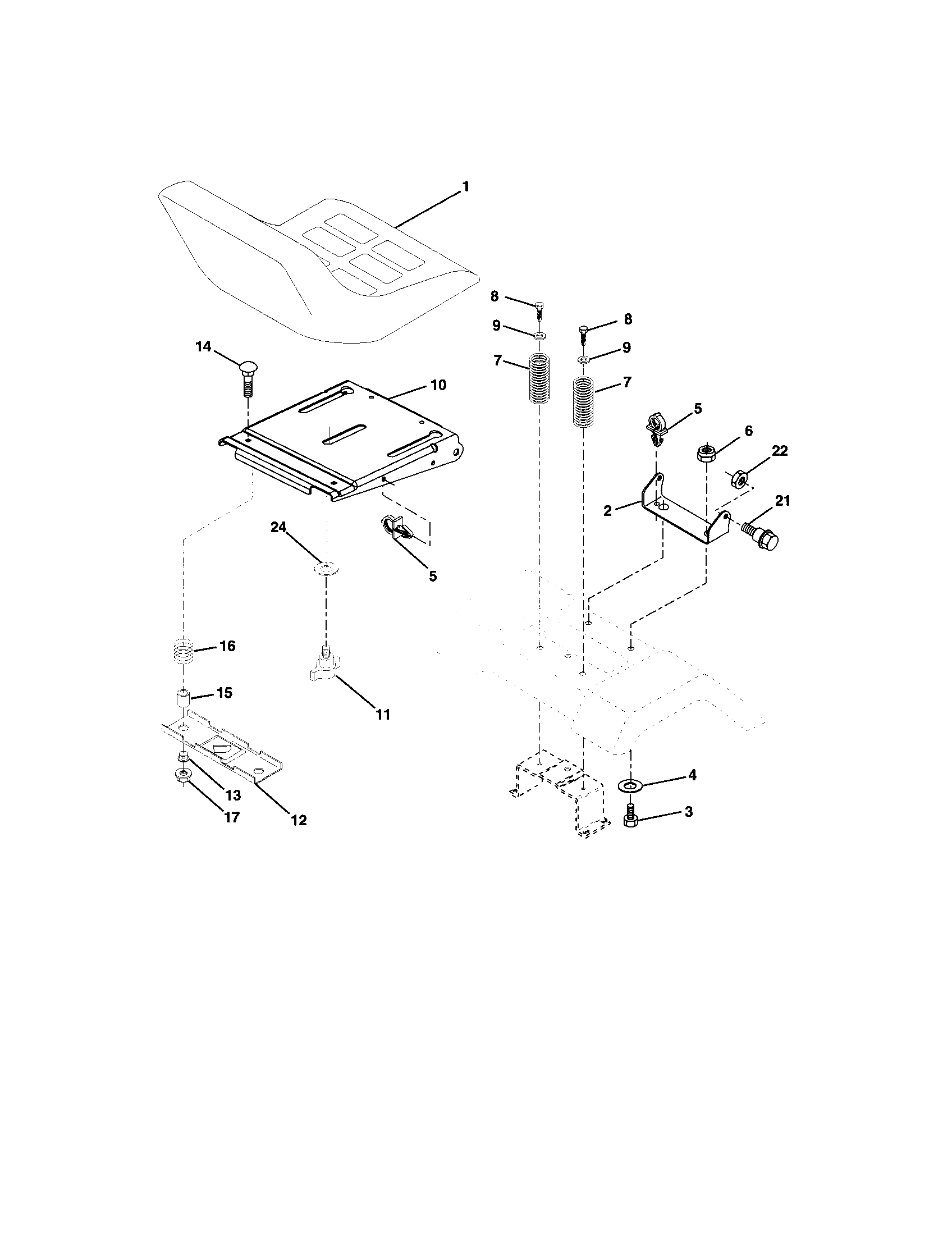 Seat Assembly Diagram and Parts List for 917273521  Craftsman Lawn Tractor