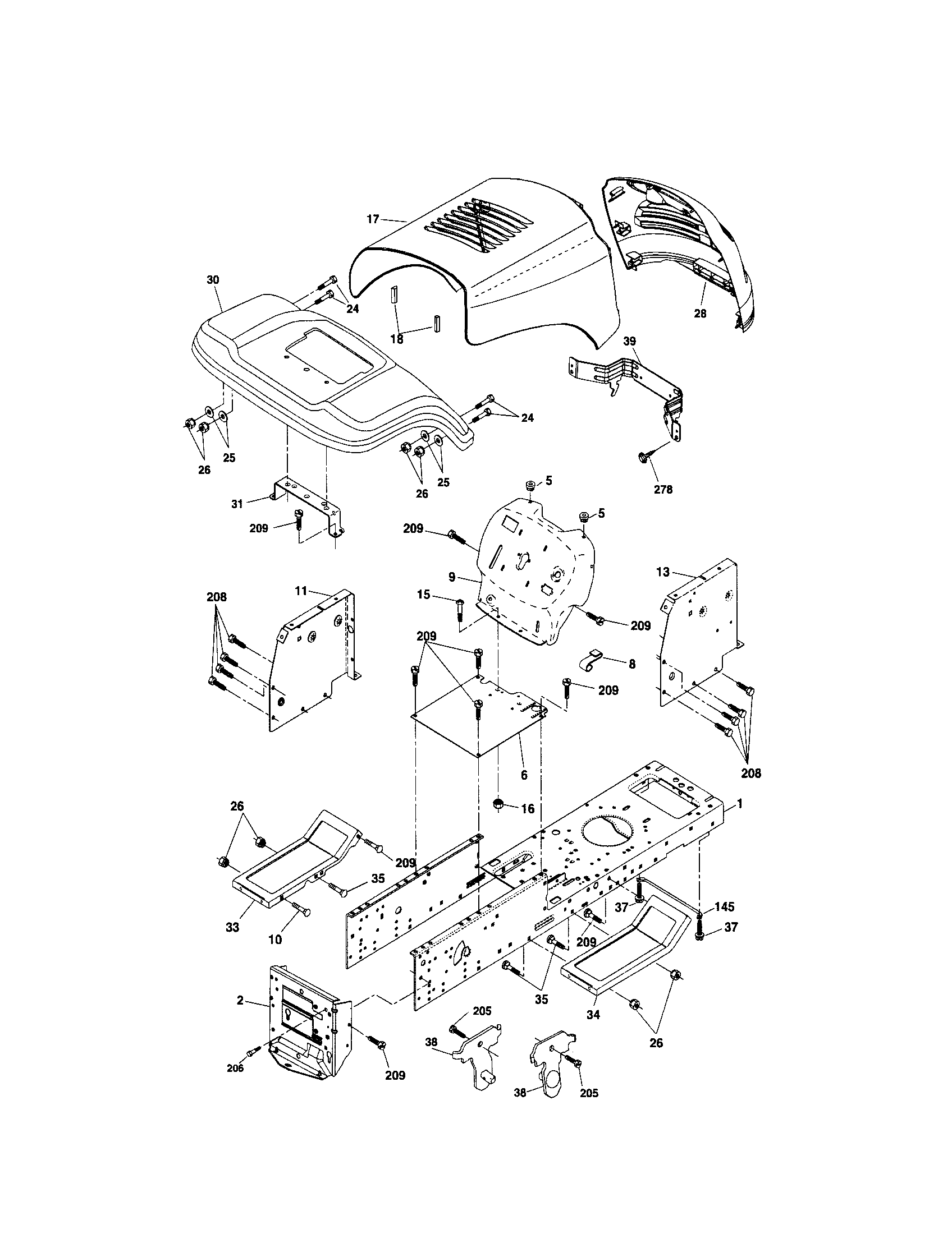 Chassis And Enclosures Diagram and Parts List for 917286010  Craftsman Lawn Tractor