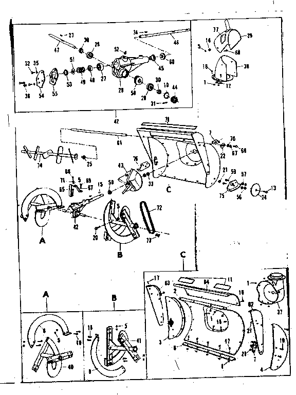 Auger Assembly Diagram and Parts List for 53682242  Craftsman Snow Blower