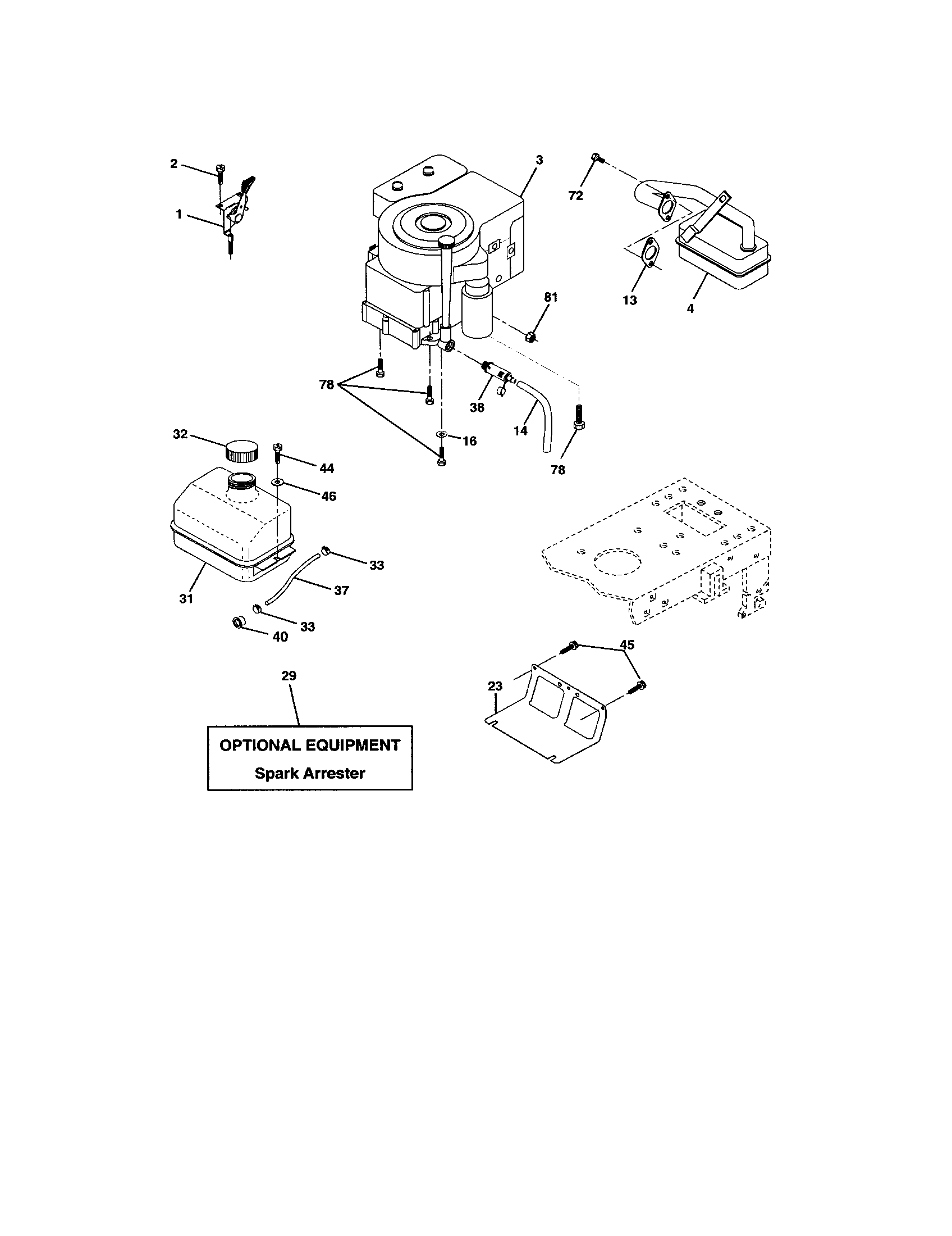 Engine Diagram and Parts List for 917272674  Craftsman Lawn Tractor
