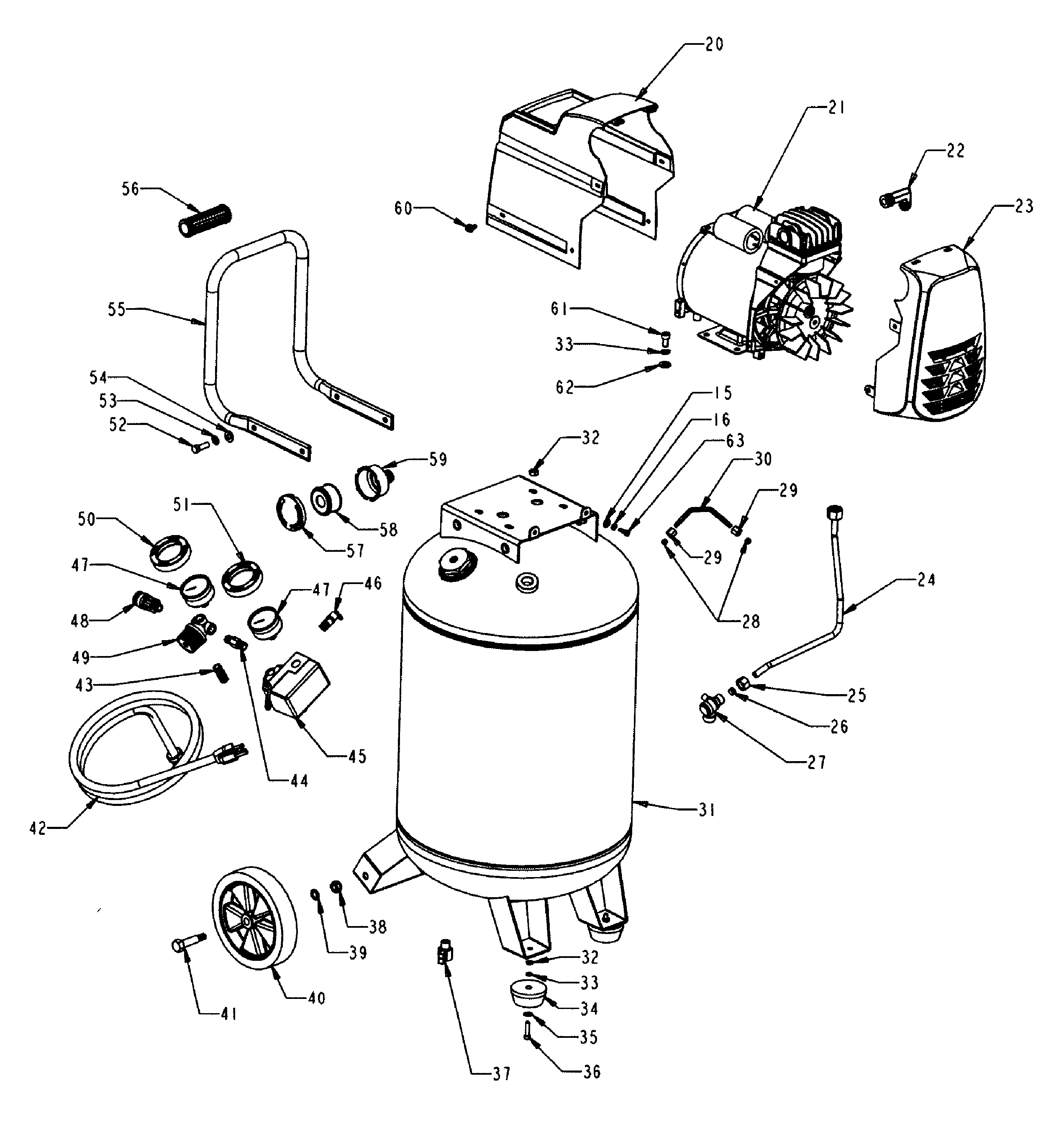 Tank Assy Diagram and Parts List for 921169130  Craftsman Compressor