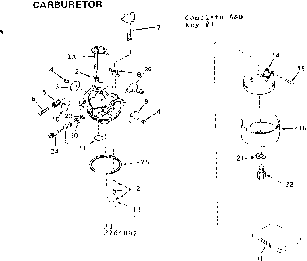 Carburetor Diagram and Parts List for 143264092  Craftsman Engine