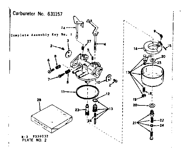 Carburetor No. 631157 Diagram and Parts List for 143559032  Craftsman Engine