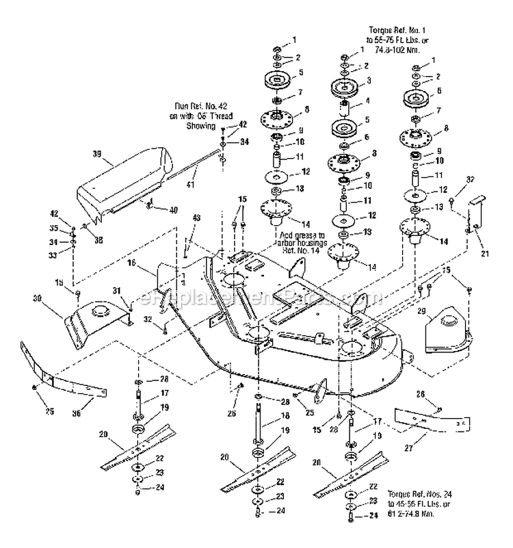 4450 Deck-HousingArbor Diagram and Parts List for ZTS7500  Craftsman Lawn Mower
