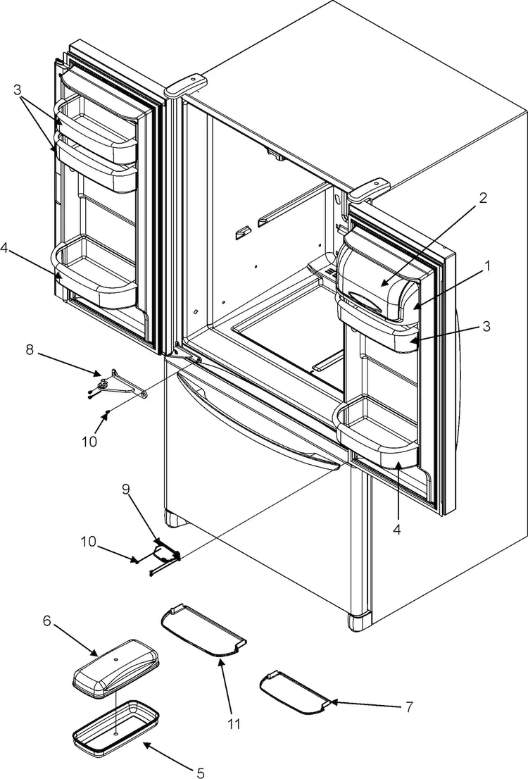Ref Dr Storage & Center Hinges Diagram and Parts List for EF36BNDFSS  Dacor Refrigerator