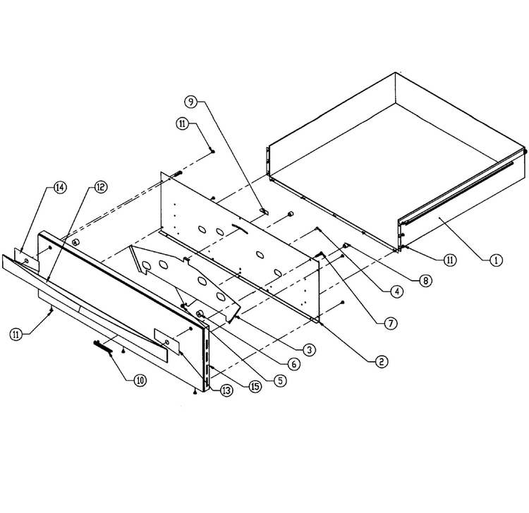 Drawer Assy Diagram and Parts List for PW30  Dacor Warming Drawer