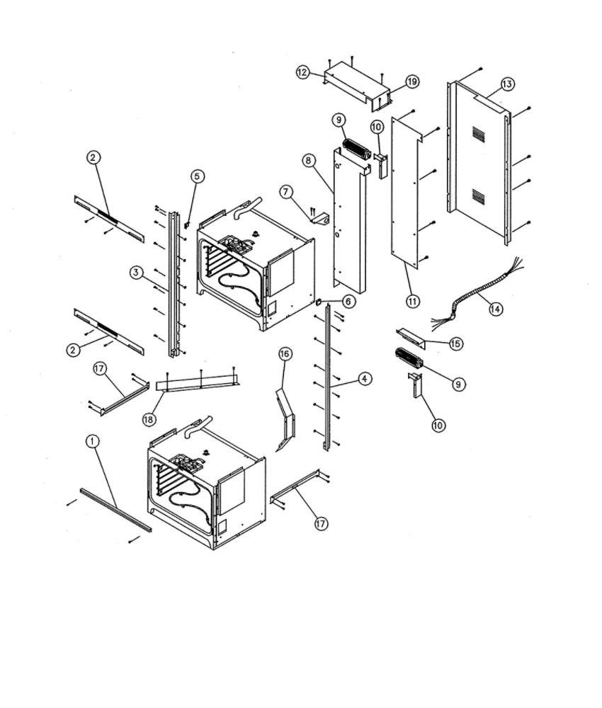 Double Oven Case Assembly Diagram and Parts List for ECD230SCH208V  Dacor Wall Oven
