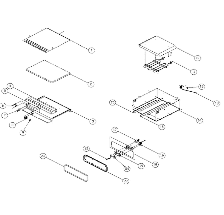 Chassis Assy Diagram and Parts List for DWO27  Dacor Warming Drawer