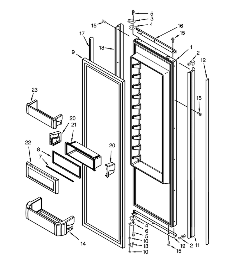 Ref Door Parts Diagram and Parts List for DYF48BNDI00  Dacor Refrigerator