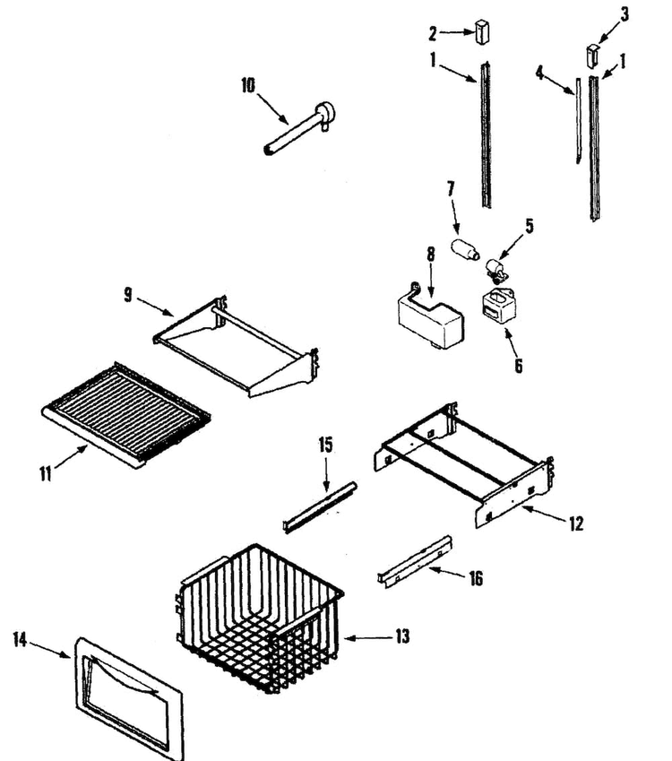 Freezer Shelves Diagram and Parts List for EF48BDCBSS  Dacor Refrigerator