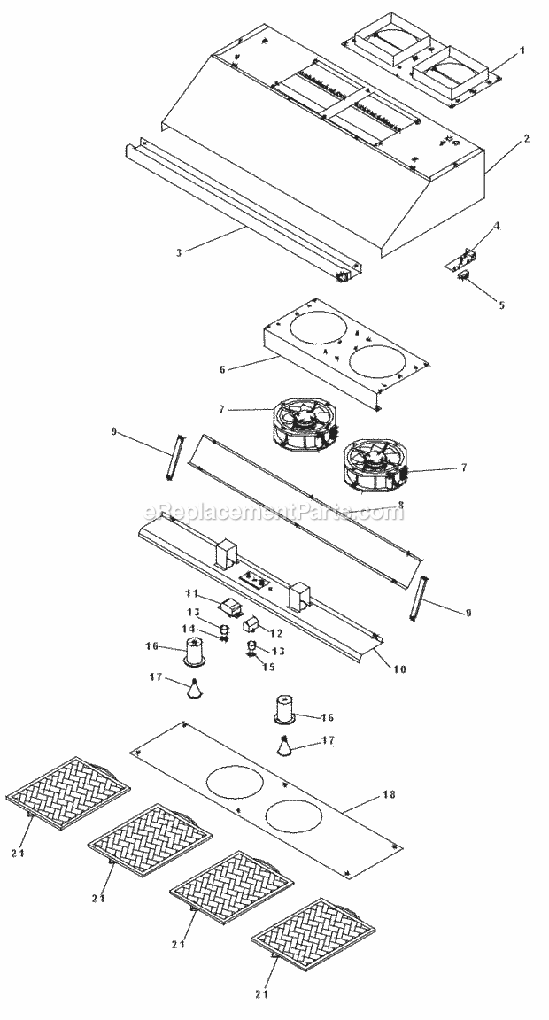 Page A Diagram and Parts List for EHD4809  Dacor Range Hood