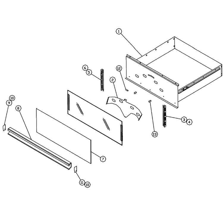 Drawer Assy Diagram and Parts List for MWO30  Dacor Warming Drawer