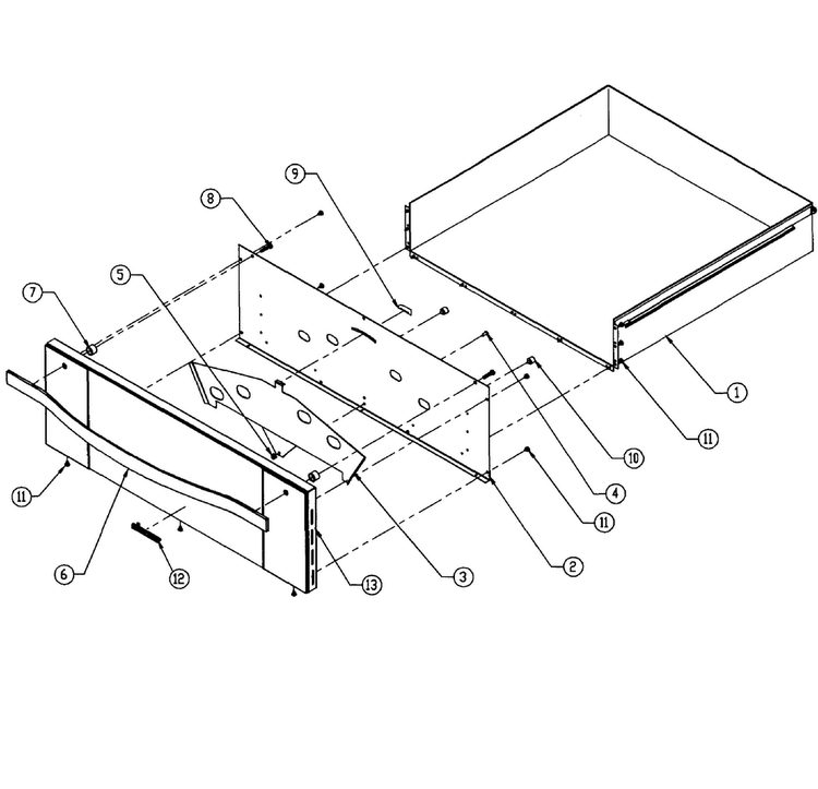 Drawer Assy Diagram and Parts List for MW27  Dacor Warming Drawer