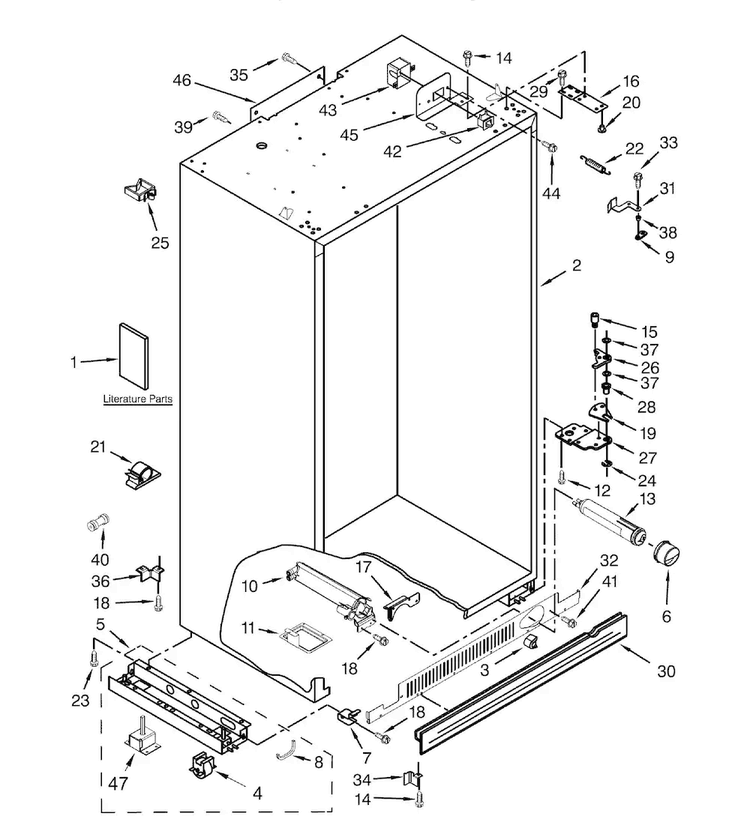 Cabinet Parts Diagram and Parts List for DYF48BIWS00  Dacor Refrigerator