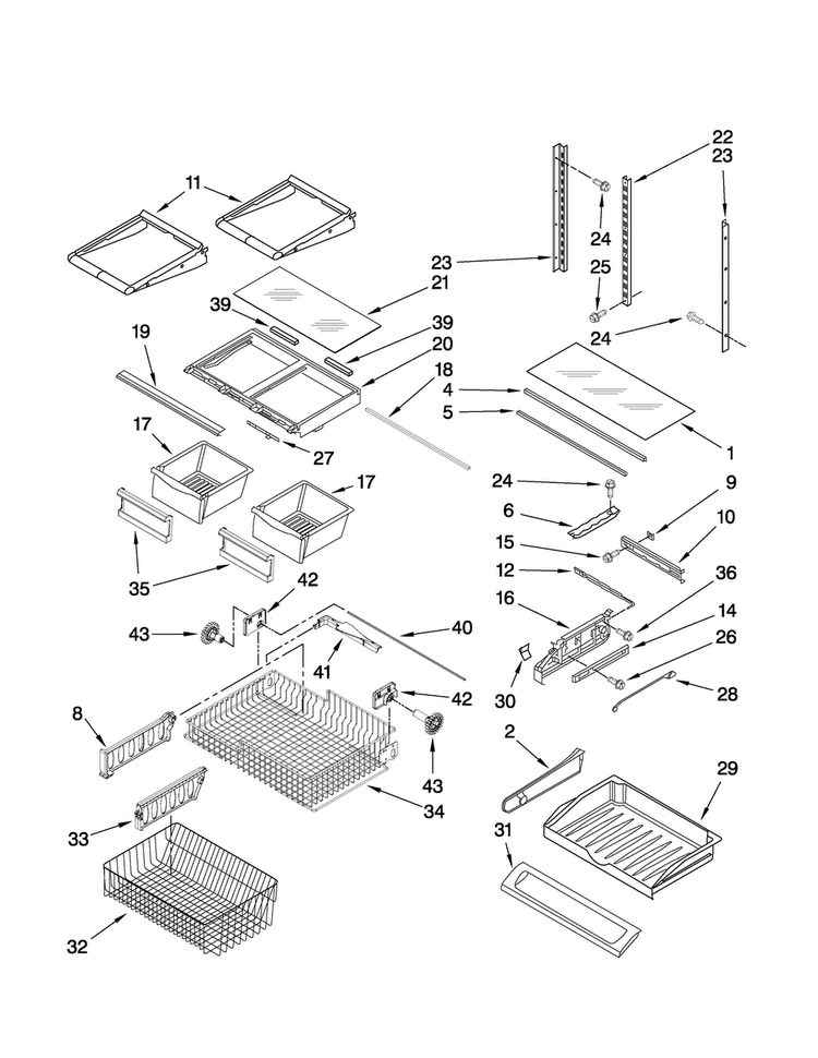 Shelf Parts Diagram and Parts List for EF36BNNFSSPD  Dacor Refrigerator