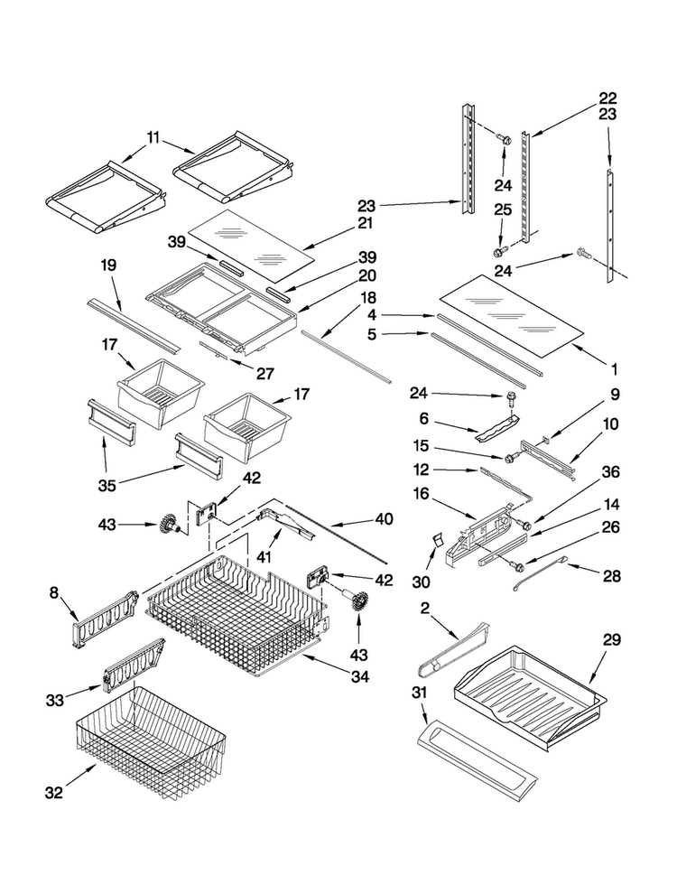 Shelf Parts Diagram and Parts List for EF36BNNFSS11  Dacor Refrigerator