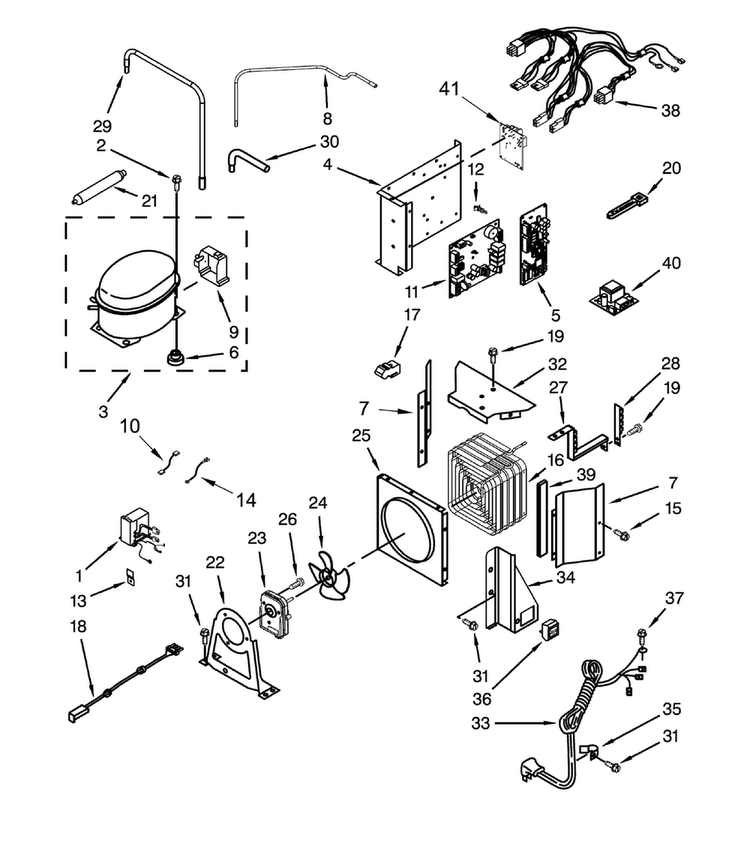 Upper Unit Parts Diagram and Parts List for DYF42BIWS00  Dacor Refrigerator