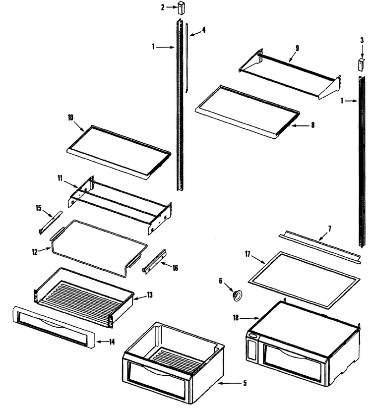 Refrig Shelves Diagram and Parts List for EF42BDCBSS  Dacor Refrigerator