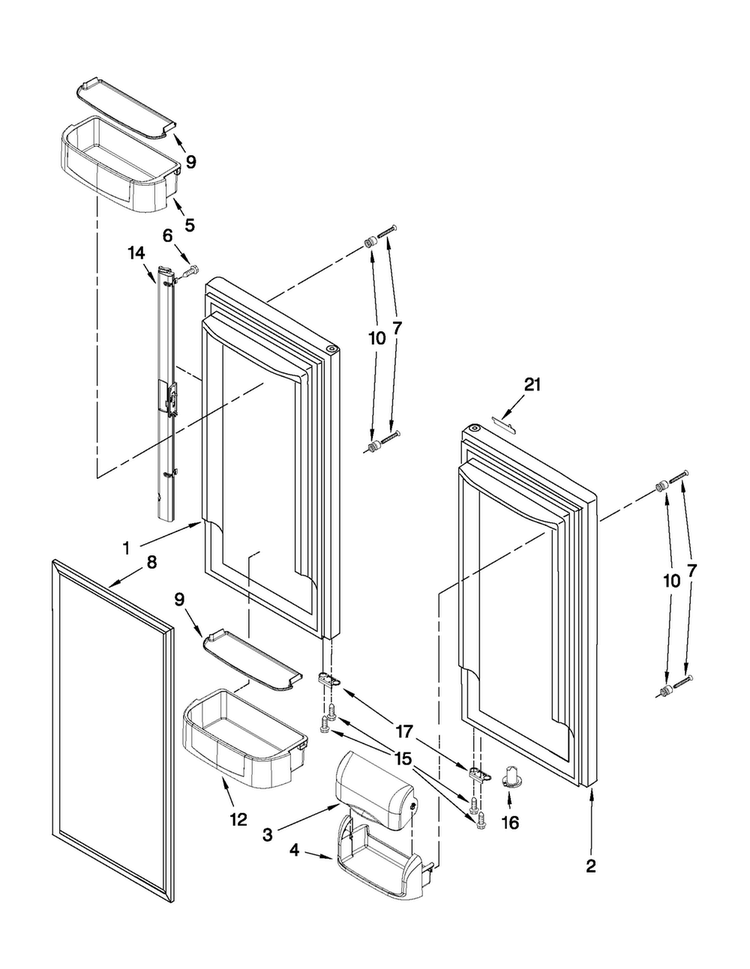 Refrigerator Door Parts Diagram and Parts List for EF36BNNFSS11  Dacor Refrigerator