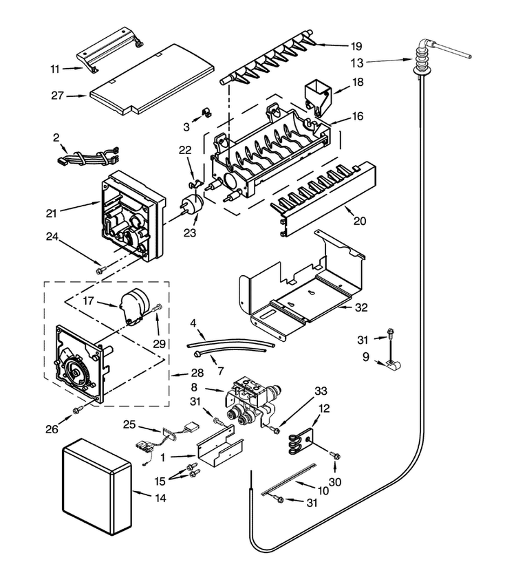 Icemaker Parts Diagram and Parts List for DYF42BIWS00  Dacor Refrigerator