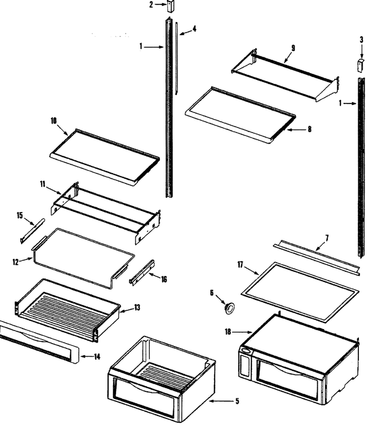 Refrig Shelves Diagram and Parts List for EF48BNDBSS  Dacor Refrigerator